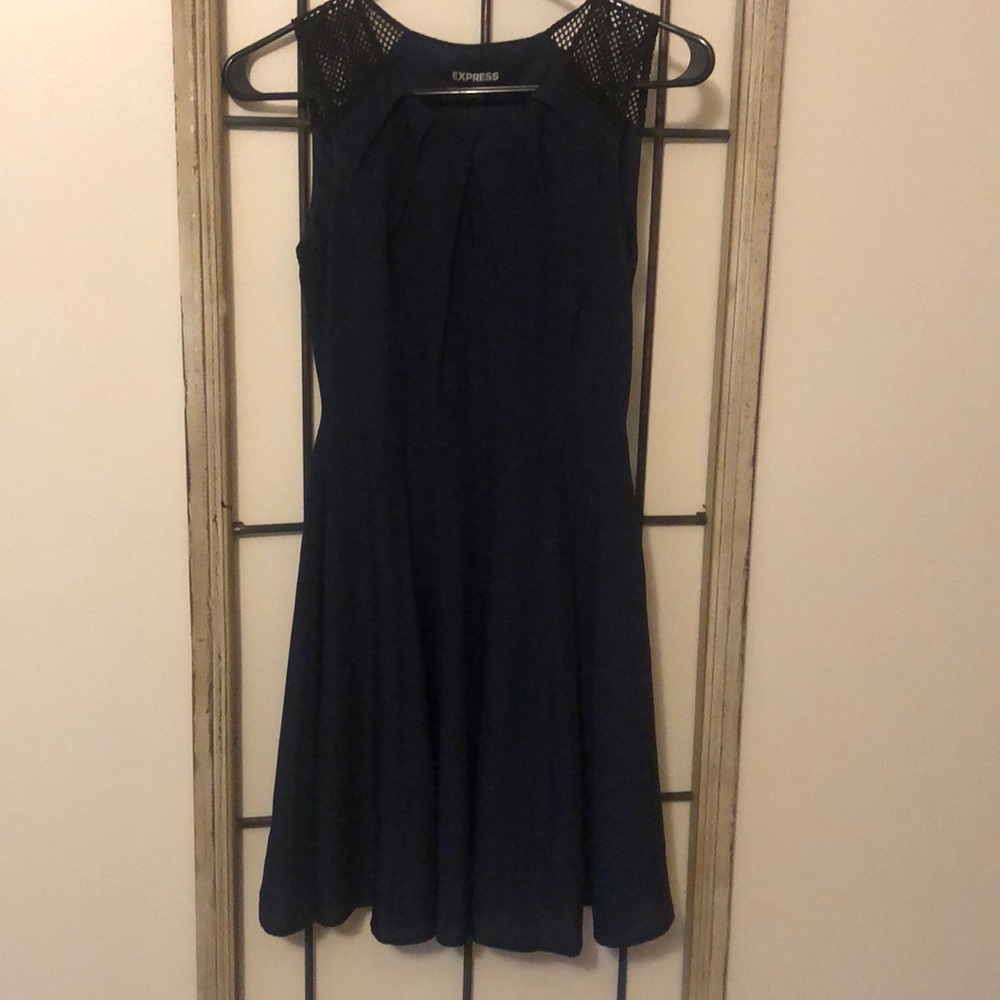 Navy blue mesh top aline dress